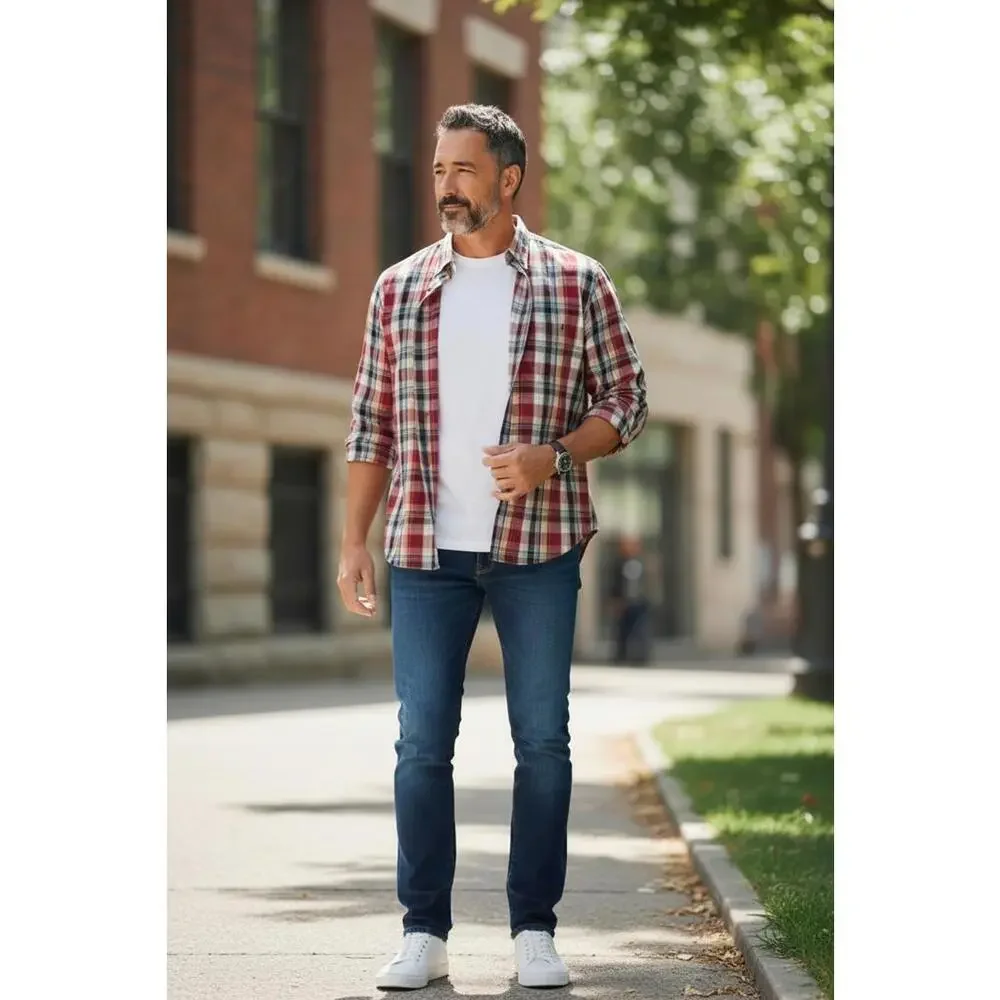 Roundtree & Yorke Men's Wrinkle-Free Plaid Button-Down Shirt Size Large